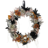 1.8-Ft. Gothic Skull Wreath with Multicolor Flowers, Indoor or Covered Outdoor Halloween Decoration