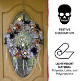 1.8-Ft. Gothic Skull Wreath with Multicolor Flowers, Indoor or Covered Outdoor Halloween Decoration