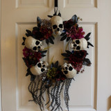 2-Ft. Halloween Wreath with Skulls, Fall Flowers, and Vines, Indoor/Covered Outdoor Halloween Decoration