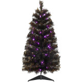 Haunted Hill Farm 3-Ft Spooky Black Tinsel Tree, Purple LED Lights, HH036TINTR-5BL3