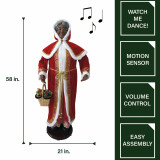 Christmas Time Fraser Hill Farm 58-In Dancing African American Mrs Claus with Hooded Cloak and Basket, Life-Size Christmas Holiday Indoor Home Decorations, FMC058D-2RD1-AA