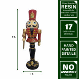 Fraser Hill Farm Fraser Hill Farm 3-Ft Nutcracker Toy Soldier on a Pedestal Base, Resin Statue w/ LED Lights, Indoor or Covered Outdoor