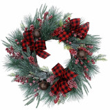 Fraser Hill Farm Fraser Hill Farm 24-In Frosted Wreath with Red Berries, Plaid Bows, and Rustic Sleigh Bells, FF024CHWR021-0GR