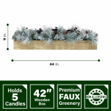 Fraser Hill Farm Fraser Hill Farm 42-inch 5-Candle Holder Centerpiece with Frosted Pine Branches, Red Berries and Pinecones in Pine Box, FF042CHTT011-0SN