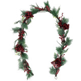 Fraser Hill Farm 9-Ft Frosted Christmas Garland w/ Red Berries, Plaid Bows, Rustic Sleigh Bells