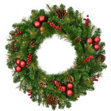 Fraser Hill Farm Joyful Wreath Door or Wall Hanging with Pinecones, Berries, and Ornaments