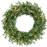 Fraser Hill Farm 24" Boxwood Green Christmas Décor Wreath with Clear LED Lights