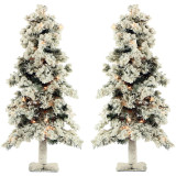 Fraser Hill Farm Fraser Hill Farm Set of Two 2-Ft Snowy Alpine Trees with Clear Lights