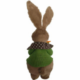 Fraser Hill Farm 4-Piece Sisal Bunny Family with Green and Brown Outfits, Cute Easter Rabbit Figurine, Spring Decoration, FHSPBNYFM-BRW3