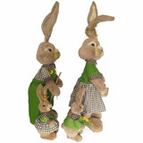 Fraser Hill Farm 4-Piece Sisal Bunny Family with Green and Brown Outfits, Cute Easter Rabbit Figurine, Spring Decoration, FHSPBNYFM-BRW3