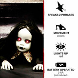 Haunted Hill Farm 29-In Creepy Dawn the Animated Crawling Zombie Girl, Indoor or Covered Outdoor Halloween Decoration, Battery Operated, HHGIRL-3FLSA