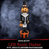 4-Ft. Jack-O-Lantern Nutcracker Prelit LED Resin Figurine, Indoor or Covered Outdoor Halloween Decoration, Plug-In