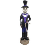 Haunted Hill Farm 4-Ft Scary Skeleton Holding a Cane Prelit LED Resin Figurine, Indoor or Covered Outdoor Halloween Decoration, Plug-In, HHRS048-1SK-MLT