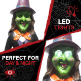 Haunted Hill Farm 4-Ft Scary Witch Holding a Broom Prelit LED Resin, Indoor or Covered Outdoor Halloween Decoration, Plug-In, HHRS048-1WTC-MLT