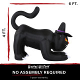 Haunted Hill Farm 6-Ft Wide Pre-Lit Inflatable Black Cat with Witch Hat