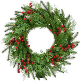  Fraser Hill Farm 24-in Wreath with Pinecones, Red Berries, and Warm White LED Lights 