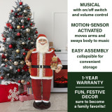 Fraser Hill Farm 58-In Dancing Santa with Toy Sack, Teddy Bear, and Wrapped Gifts, Animated Christmas Decorations, Holiday Home Decor