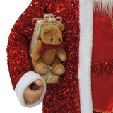 Fraser Hill Farm 58-In Dancing Santa in Red Sequin Suit with Teddy Bear and Wrapped Gifts, Animated Christmas Decorations, Holiday Home Decor