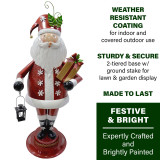 Fraser Hill Farm 50-In Iron Santa Claus Holding Gift and Lantern with Removable Lawn Stake, Indoor or Outdoor Christmas Decoration