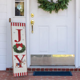  Fraser Hill Farm 45-In. JOY Wreath and Reindeer Porch Leaner Sign with LED Lights, Indoor or Covered Outdoor Christmas Decoration 