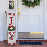 Fraser Hill Farm 45-In. JOY Wreath and Reindeer Porch Leaner Sign with LED Lights, Indoor or Covered Outdoor Christmas Decoration