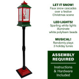  Fraser Hill Farm Let It Snow Series 49-In. Musical Mini Street Lamp with Santa Scene, Cascading Snow, and Christmas Carols, Black/Red/Green 