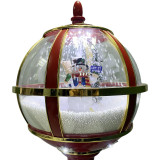 Fraser Hill Farm Let It Snow Series 69-In. Musical Snow Globe Lamp Post with Snowman, 2 Signs, Cascading Snow, and Christmas Carols, Red
