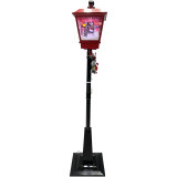 Fraser Hill Farm Let It Snow Series 74-In. Dual-Lantern Street Lamp w/ Snowman, Christmas Tree, 1 Sign, Cascading Snow, Music, Red/Black