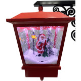 Fraser Hill Farm Let It Snow Series 74-In. Double Lantern Street Lamp w/ Santa Claus, Christmas Tree, 1 Sign, Cascading Snow, Music, Red/Black