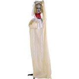 Haunted Hill Farm Poppy the Animatronic Zombie Bride with Pop-Up Head and Light-Up Eyes for Scary Halloween Decoration