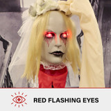 Haunted Hill Farm Poppy the Animatronic Zombie Bride with Pop-Up Head and Light-Up Eyes for Scary Halloween Decoration