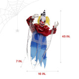 Haunted Hill Farm Wiggles the Animatronic Twisting, Talking Clown Greeter with Folding Door Hook for Scary Halloween Decoration