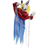 Haunted Hill Farm Wiggles the Animatronic Twisting, Talking Clown Greeter with Folding Door Hook for Scary Halloween Decoration
