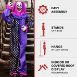 Haunted Hill Farm Devious Dottie the Animatronic Talking Clown with Waving Hand and Light-Up Eyeballs for Scary Halloween Decoration