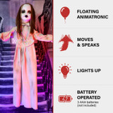 Haunted Hill Farm Blythe the Floating, Talking Zombie Girl Animatronic with Blue Chest Light for Scary Hanging Halloween Decoration