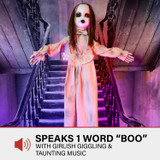 3.9-Ft. Floating, Talking Zombie Girl Animatronic with Blue Chest Light for Scary Hanging Halloween Decoration