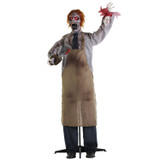 5.6-Ft. Animatronic Zombie Carver with Movement, Sound, and Light-Up Eyes for Scary Halloween Decoration