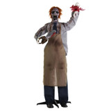 5.6-Ft. Animatronic Zombie Carver with Movement, Sound, and Light-Up Eyes for Scary Halloween Decoration