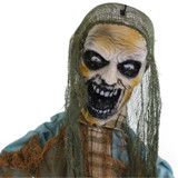 Haunted Hill Farm Dungeon Dave the Animatronic Twisting Zombie in Chains with Backdrop and Folding Door Hook for Scary Halloween Decoration