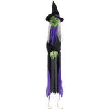 Haunted Hill Farm Cleo the Talking Witch Tree Hugger with Light-Up Eyes for Scary Outdoor Halloween Decoration