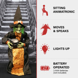 Haunted Hill Farm Polly Potions the Animatronic Sitting Talking Witch with Moving Mouth and Light-Up Mini Cauldron for Halloween Decoration