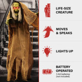 4.9 Ft. Animatronic Talking Hunchback Witch with Movement and Lights for Scary Halloween Decoration