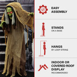 4.9 Ft. Animatronic Talking Hunchback Witch with Movement and Lights for Scary Halloween Decoration