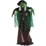 Haunted Hill Farm Animatronic Talking Forest Witch with Movement and Lights for Scary Halloween Decoration, HHWITCH-44FLSA