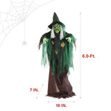6-Ft. Animatronic Talking Forest Witch with Movement and Lights for Scary Halloween Decoration
