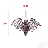 Haunted Hill Farm Set of 3 Battery-Operated Rattan Bats with Hanging Loops, Purple Lights, and Timer for Modern Farmhouse Halloween Decoration