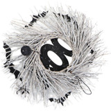 Haunted Hill Farm 15-In. White Twig Battery-Operated Wreath with LED Lights, Boo Sign, Bats, and Spiders for Halloween Door or Wall Decoration