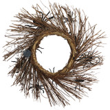 Haunted Hill Farm 20-In. Battery-Operated Natural Twig Wreath with LED Lights and Creepy Spiders for Halloween Door or Wall Decoration