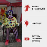 Haunted Hill Farm Motion-Activated Thrashing Clown with a Meat Cleaver by Tekky, Sitting Premium Halloween Animatronic, Plug-In or Battery