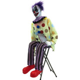 Haunted Hill Farm Motion-Activated Thrashing Clown with a Meat Cleaver by Tekky, Sitting Premium Halloween Animatronic, Plug-In or Battery